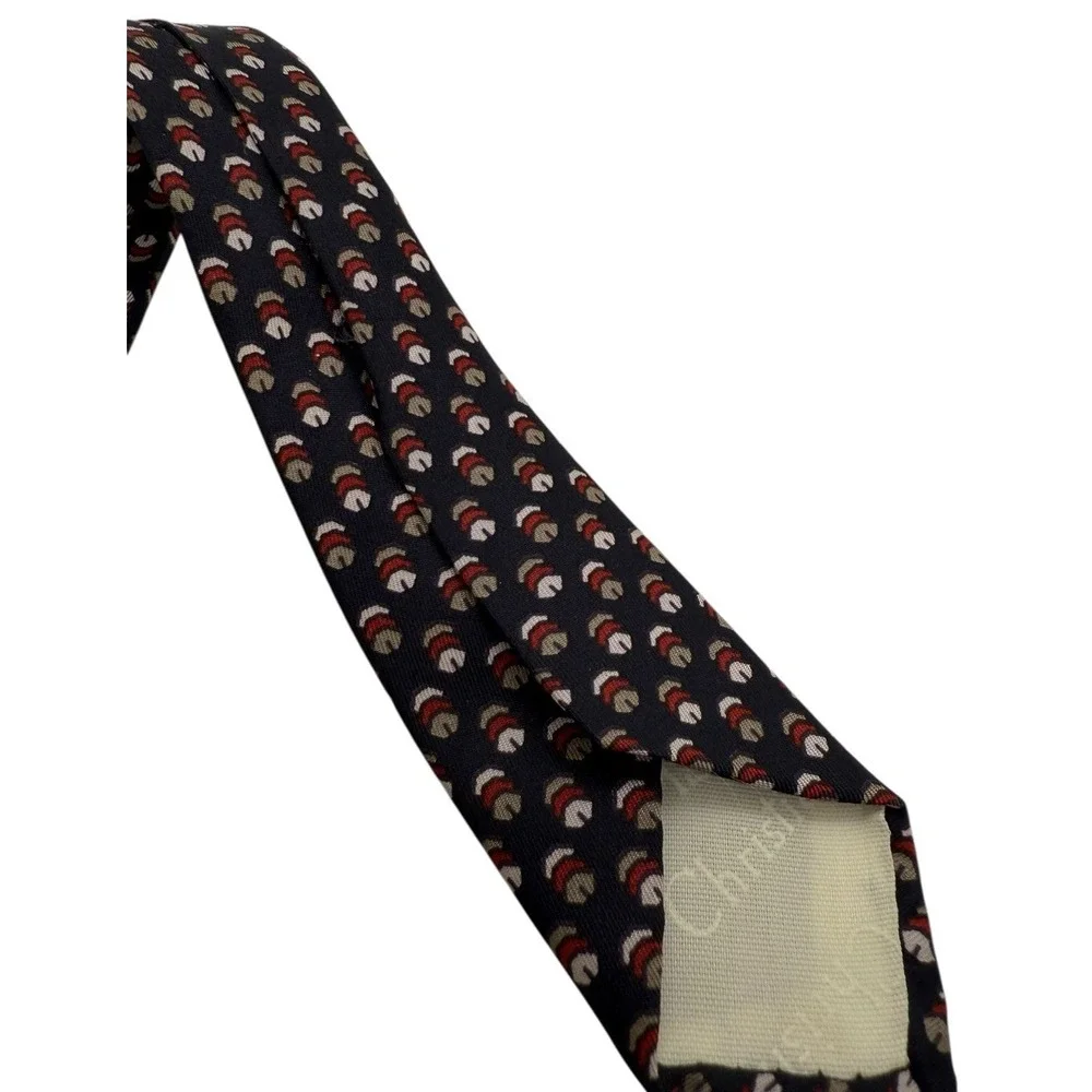 Christian Dior Cravates Silk Necktie Navy‎ Blue Red White Tan Geometric Pattern